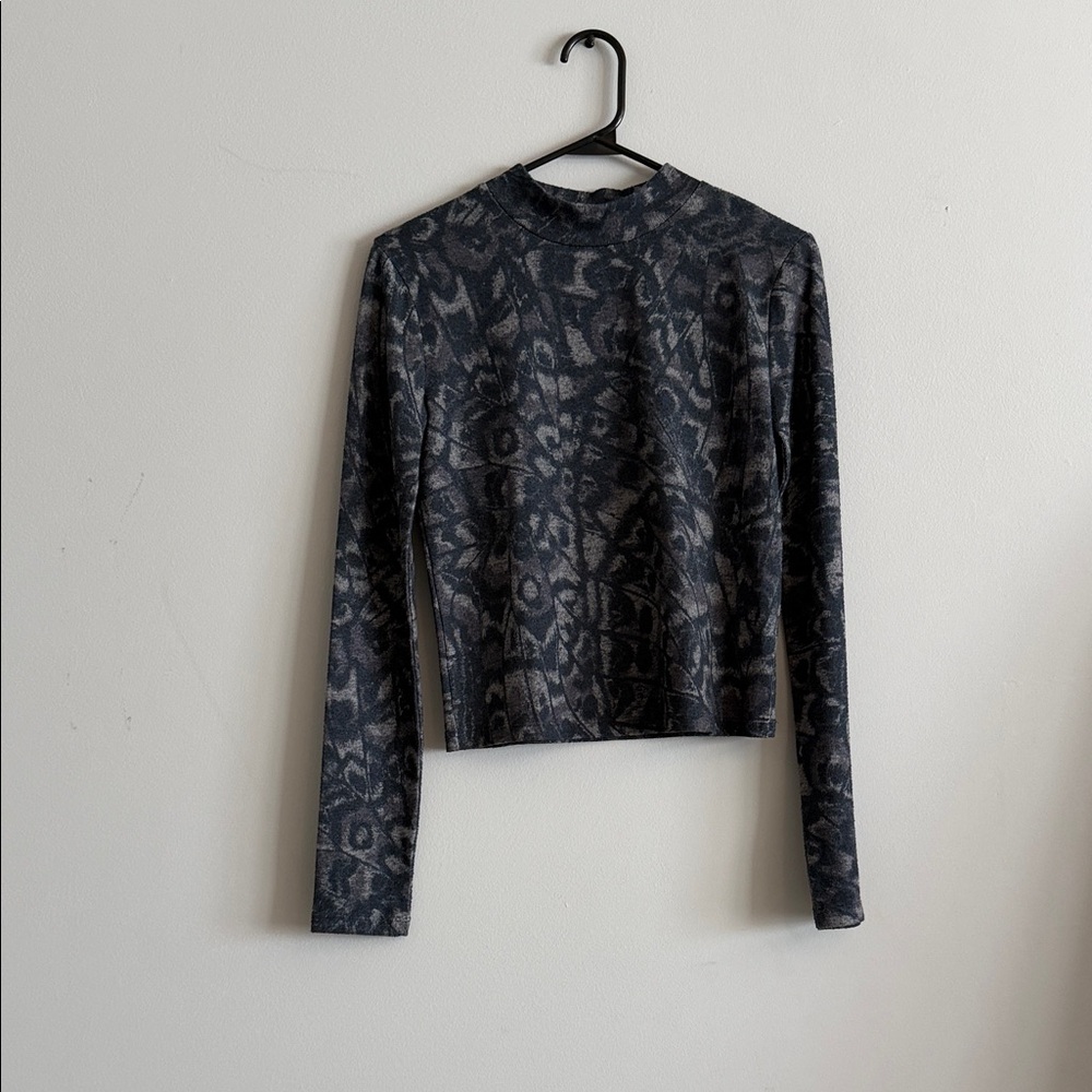 Mavi Black & Charcoal Patterned Long-Sleeve Mock Neck Top